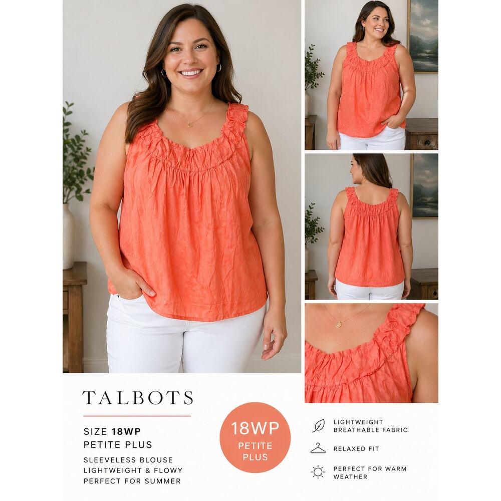 Talbots Women’s Top Size 18W Petite Coral Sleeveless Blouse Lightweight Summer
